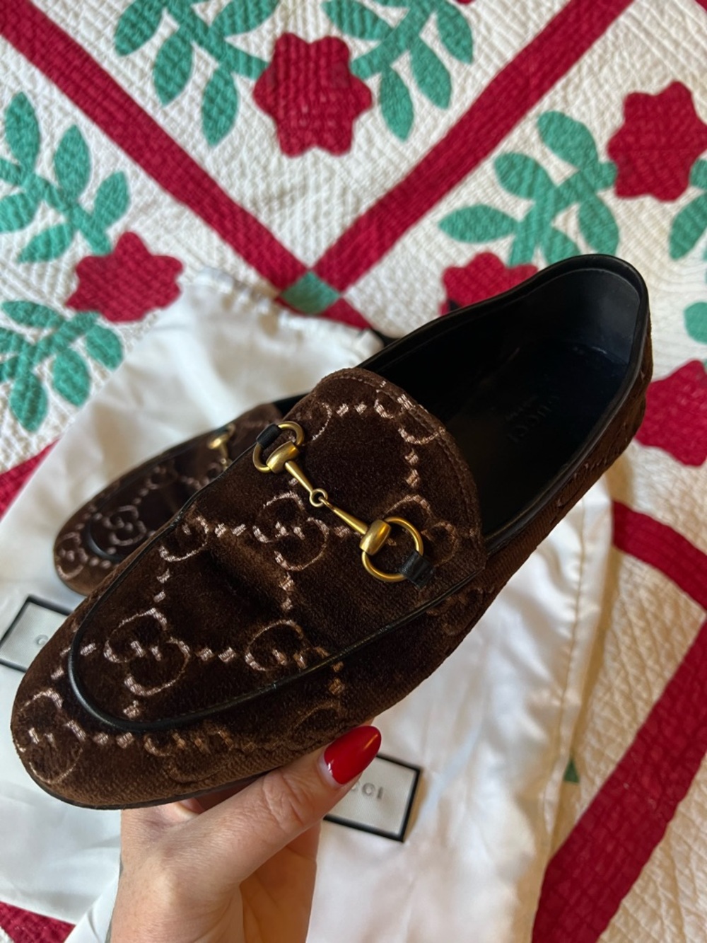 Gucci Jordaan Velvet Monogram Slip-On Horse-bit Loafers 38.5/8 - Picture 5 of 9